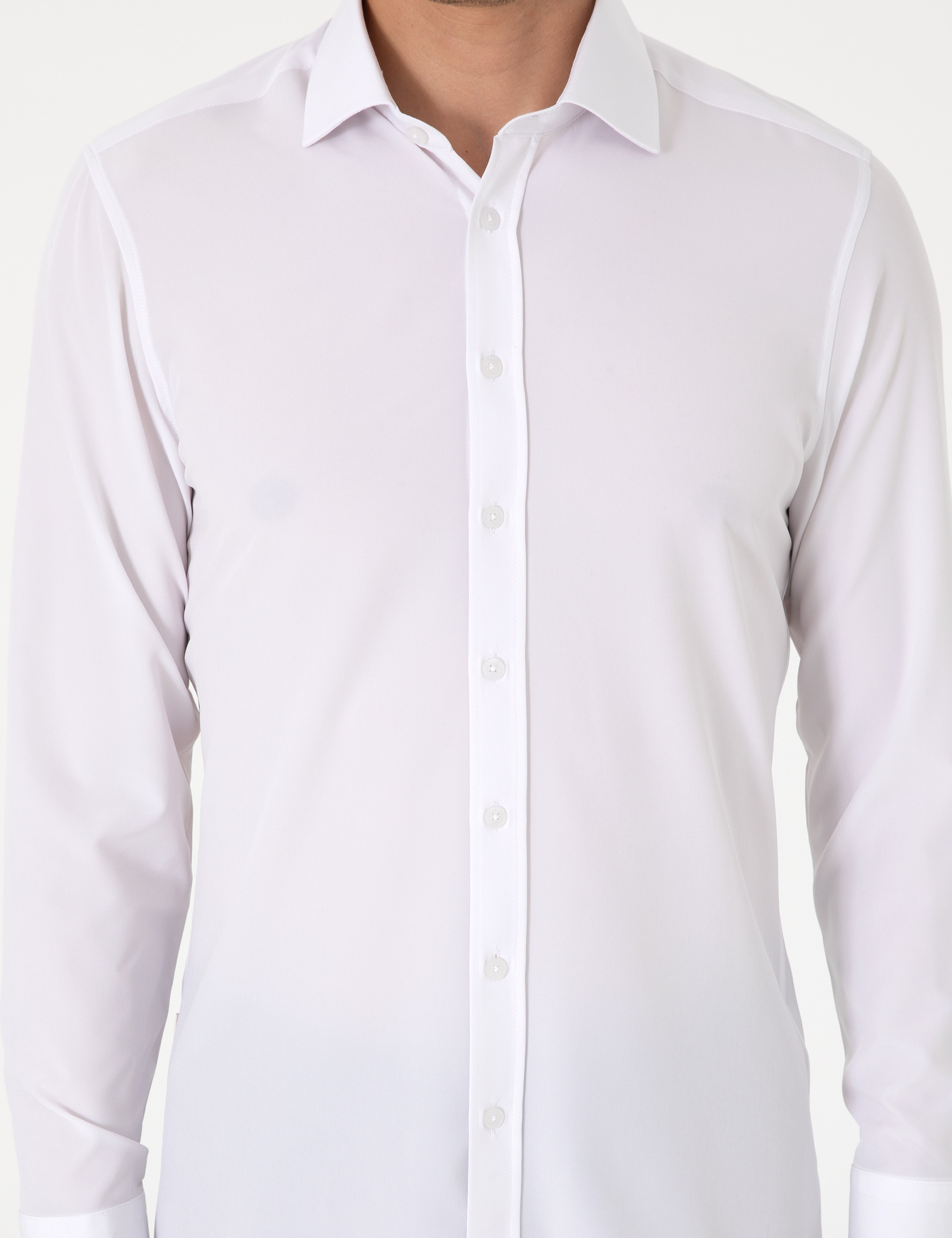Beyaz Ekstra Slim Fit Uzun Kollu Gömlek - Image 6