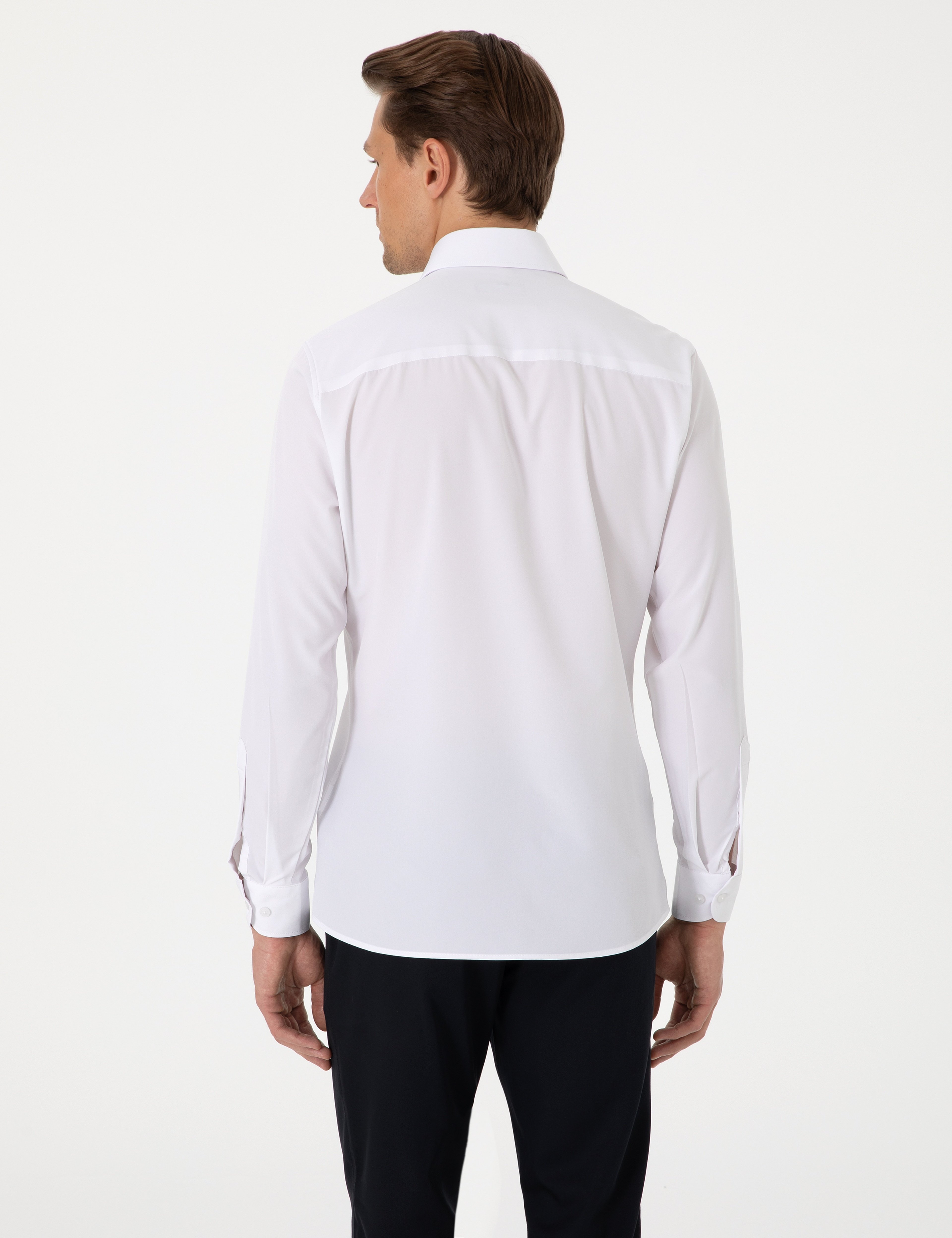 Beyaz Ekstra Slim Fit Uzun Kollu Gömlek - Image 5
