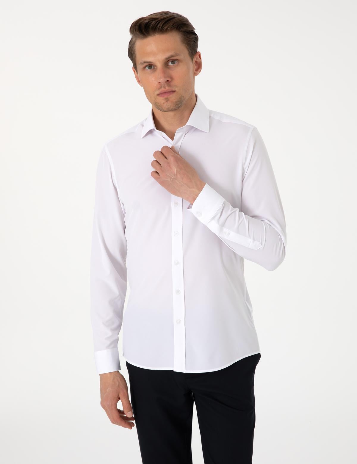 Beyaz Ex. Slim Fit Uzun Kollu Gömlek