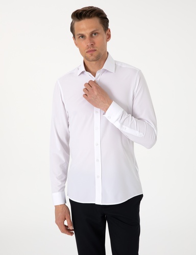 Beyaz Ekstra Slim Fit Uzun Kollu Gömlek