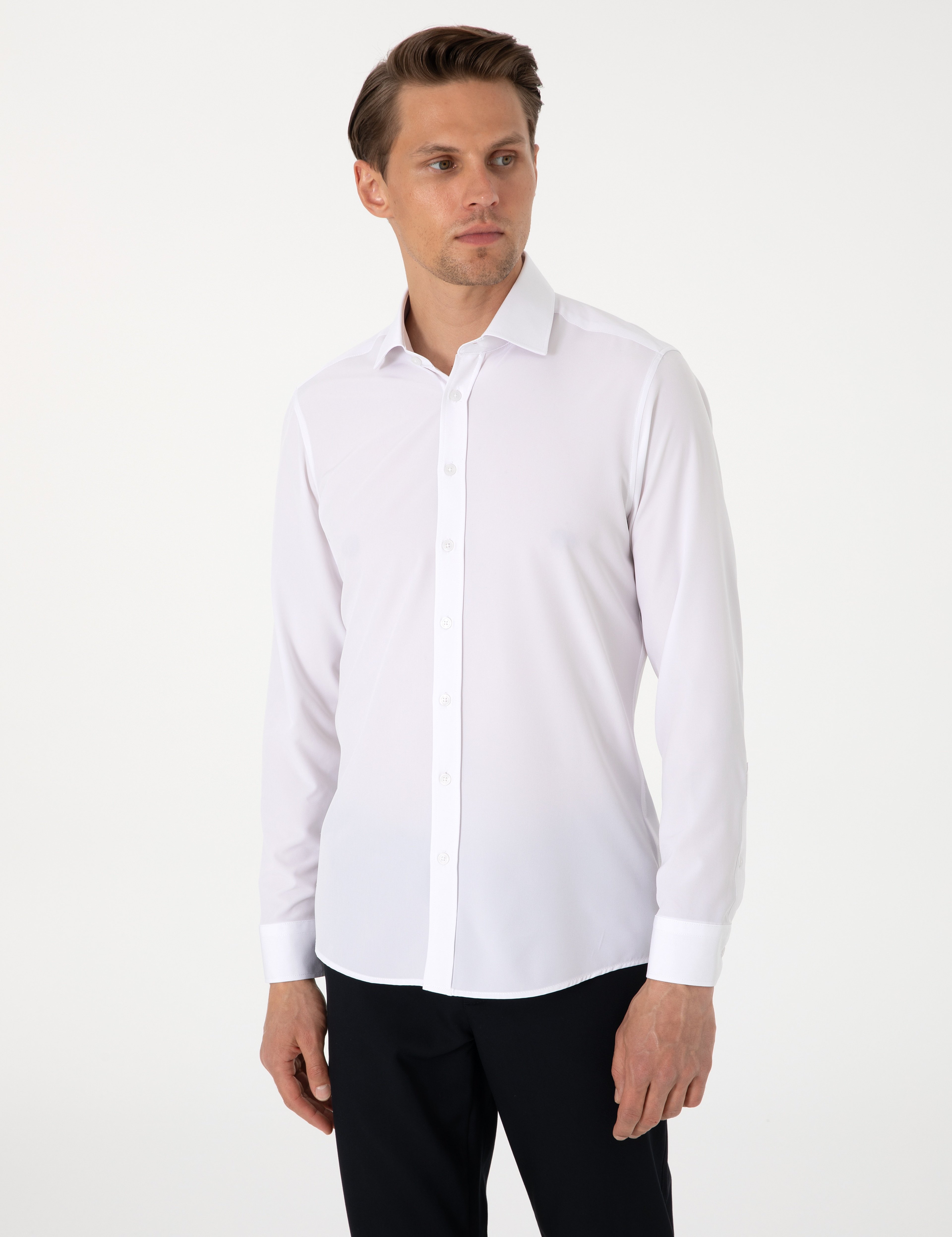 Beyaz Ekstra Slim Fit Uzun Kollu Gömlek - Image 3