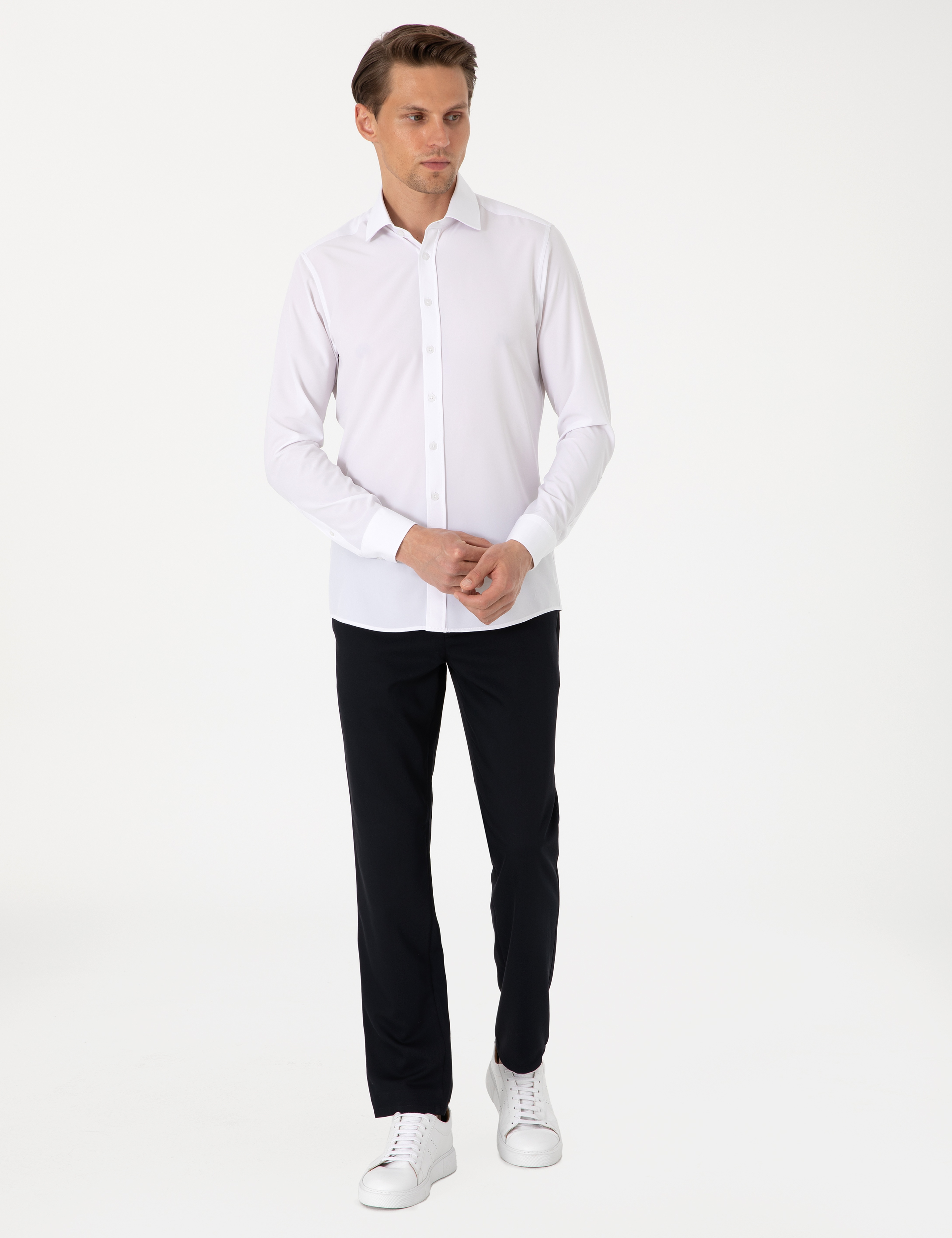 Beyaz Ekstra Slim Fit Uzun Kollu Gömlek - Image 4