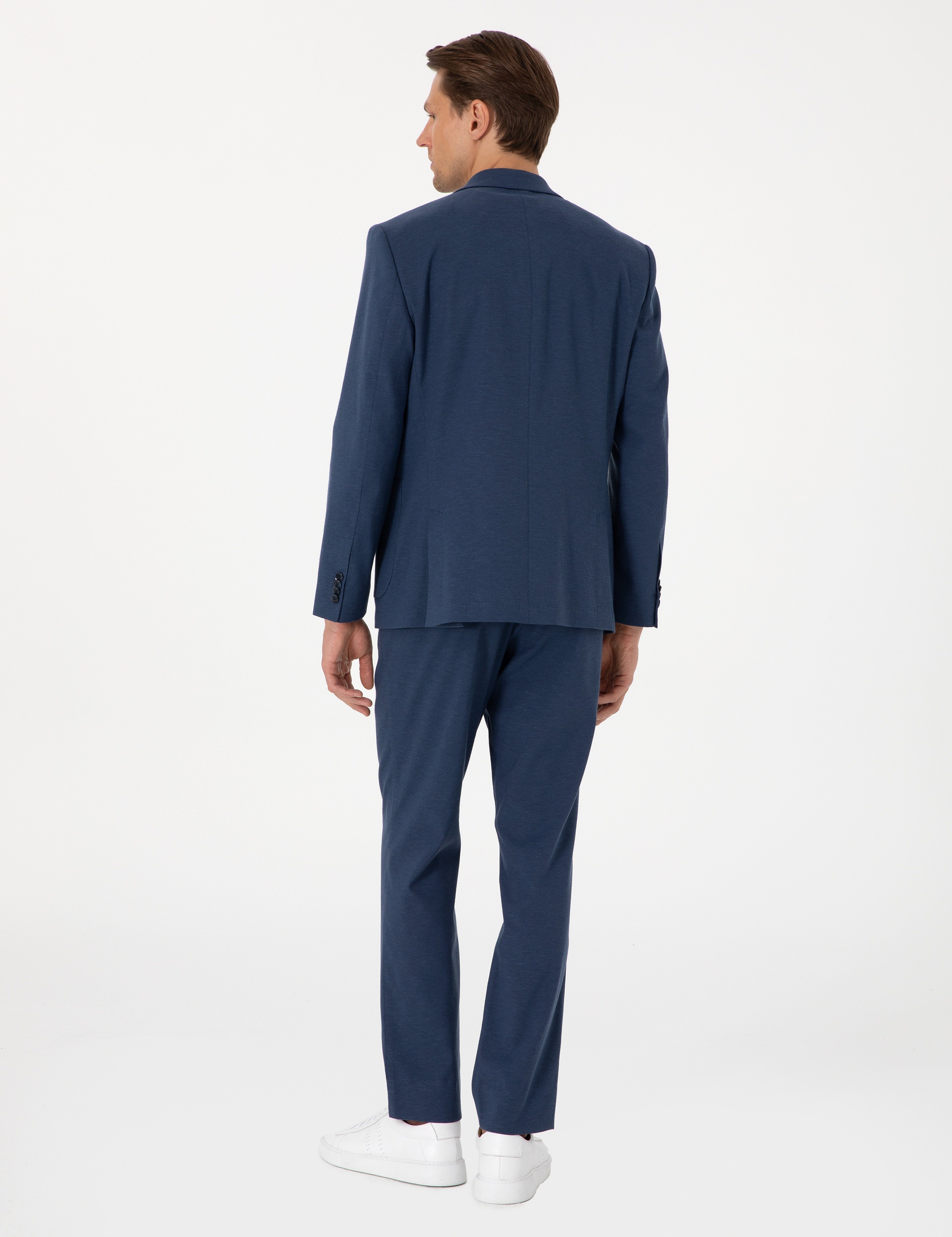 Lacivert Slim Fit Keten Karışımlı Takım Elbise - Image 5