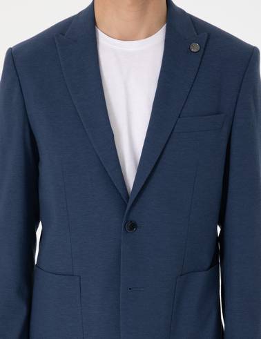 Lacivert Slim Fit Keten Karışımlı Takım Elbise