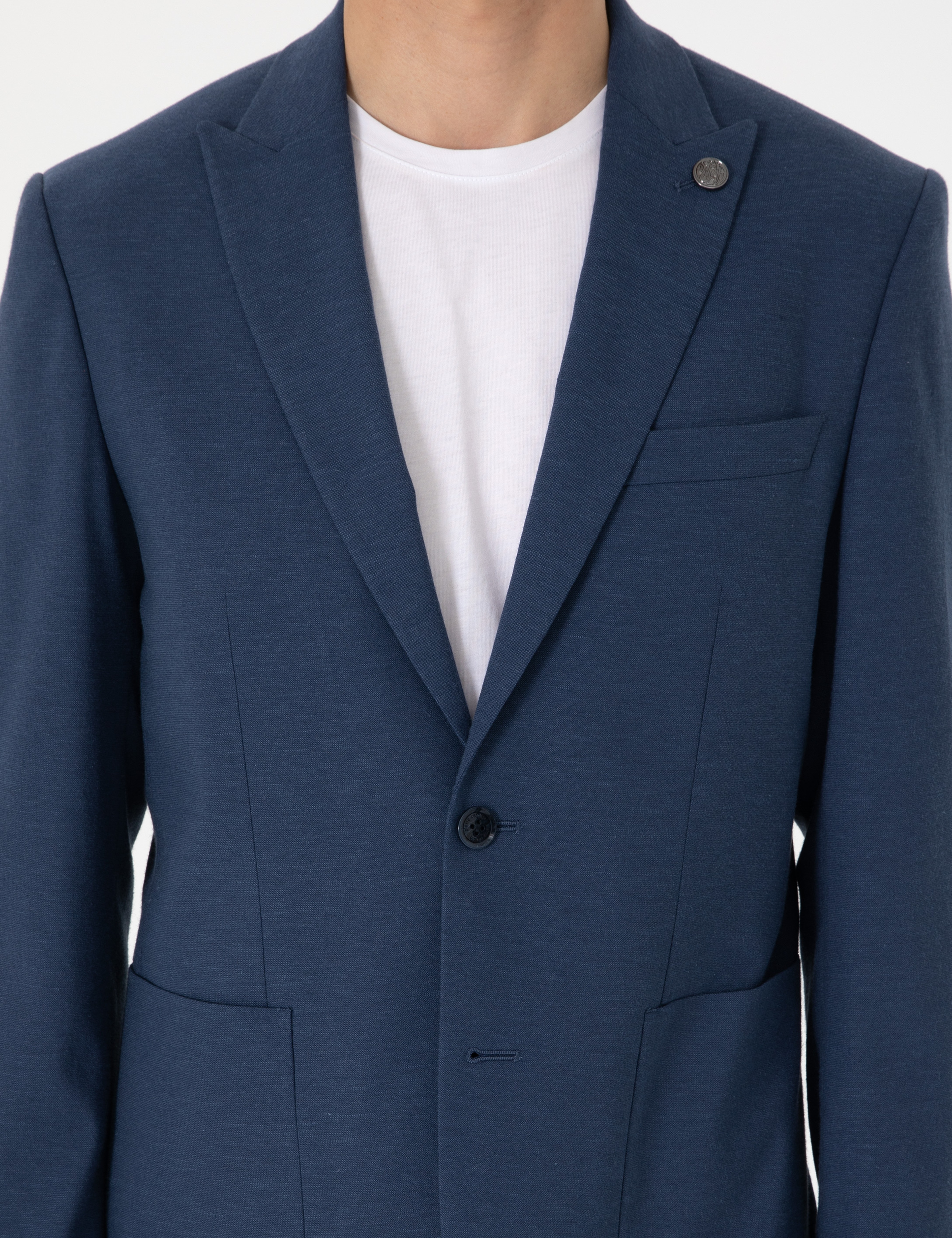Lacivert Slim Fit Keten Karışımlı Takım Elbise - Image 7