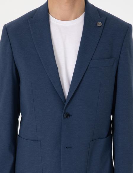 Lacivert Slim Fit Keten Karışımlı Takım Elbise - 50306933017