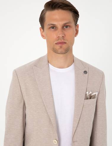 Açık Kahverengi Slim Fit Keten Karışımlı Takım Elbise