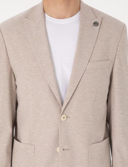 Açık Kahverengi Slim Fit Keten Karışımlı Takım Elbise - 50306933044