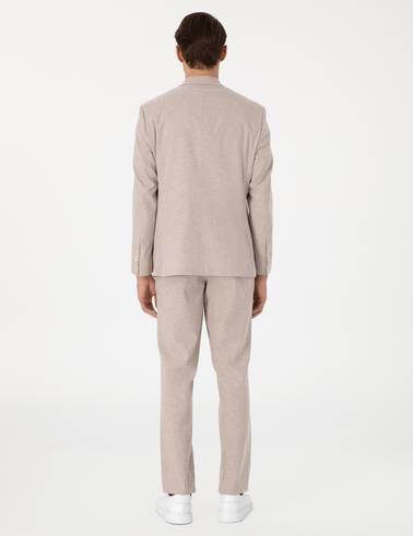 Açık Kahverengi Slim Fit Keten Karışımlı Takım Elbise