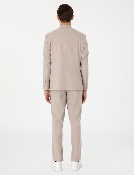 Açık Kahverengi Slim Fit Keten Karışımlı Takım Elbise - 50306933044