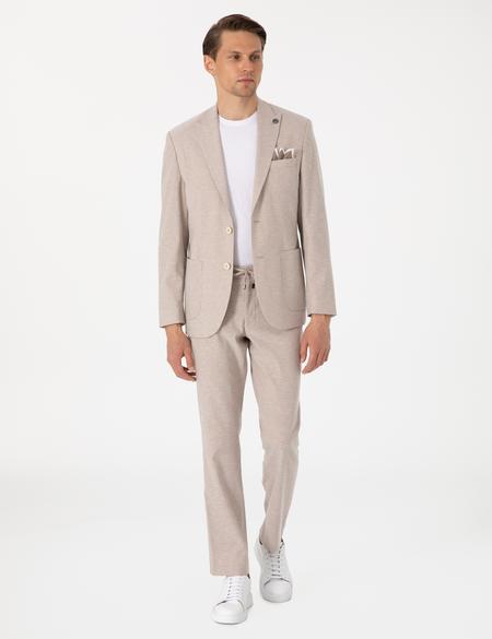 Açık Kahverengi Slim Fit Keten Karışımlı Takım Elbise - 50306933044