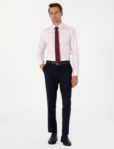 Açık Pembe %100 Pamuk Parlak Saten Slim Fit Uzun Kollu Basic Gömlek
