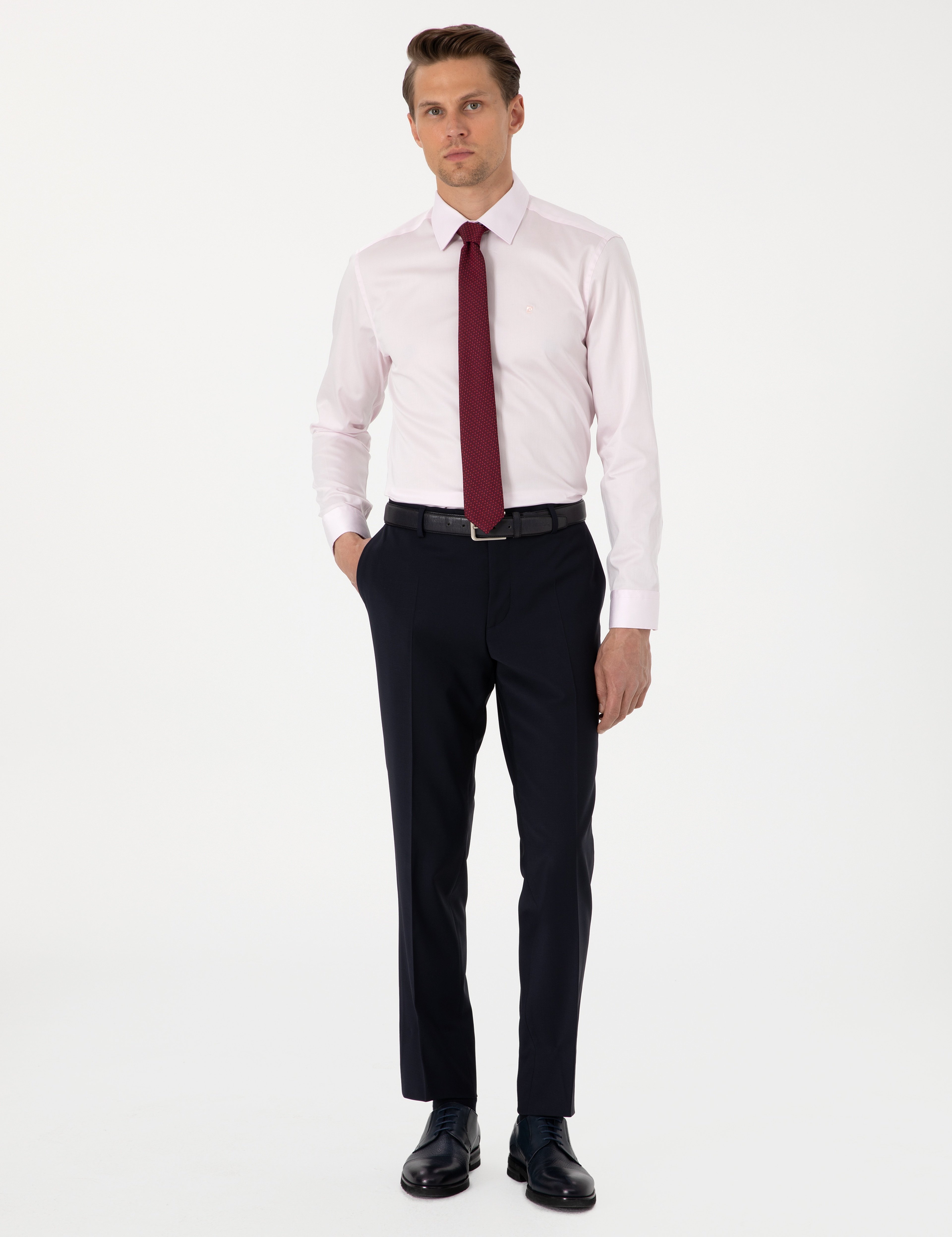 Açık Pembe %100 Pamuk Parlak Saten Slim Fit Uzun Kollu Basic Gömlek - Image 4