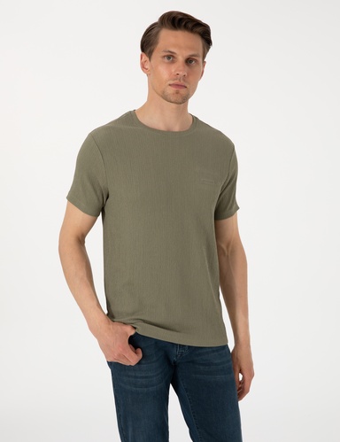 Haki Slim Fit Bisiklet Yaka Tişört