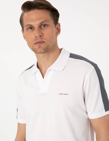 Koyu Gri Kol Detaylı Slim Fit %100 Pamuk Apaş Yaka Tişört