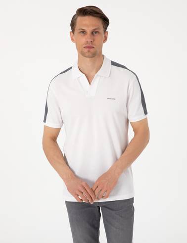 Koyu Gri Kol Detaylı Slim Fit %100 Pamuk Apaş Yaka Tişört