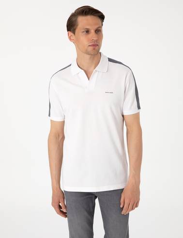 Koyu Gri Kol Detaylı Slim Fit %100 Pamuk Apaş Yaka Tişört