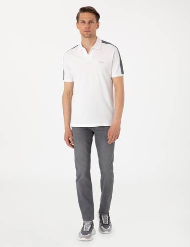 Koyu Gri Kol Detaylı Slim Fit %100 Pamuk Apaş Yaka Tişört