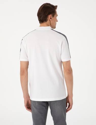 Koyu Gri Kol Detaylı Slim Fit %100 Pamuk Apaş Yaka Tişört