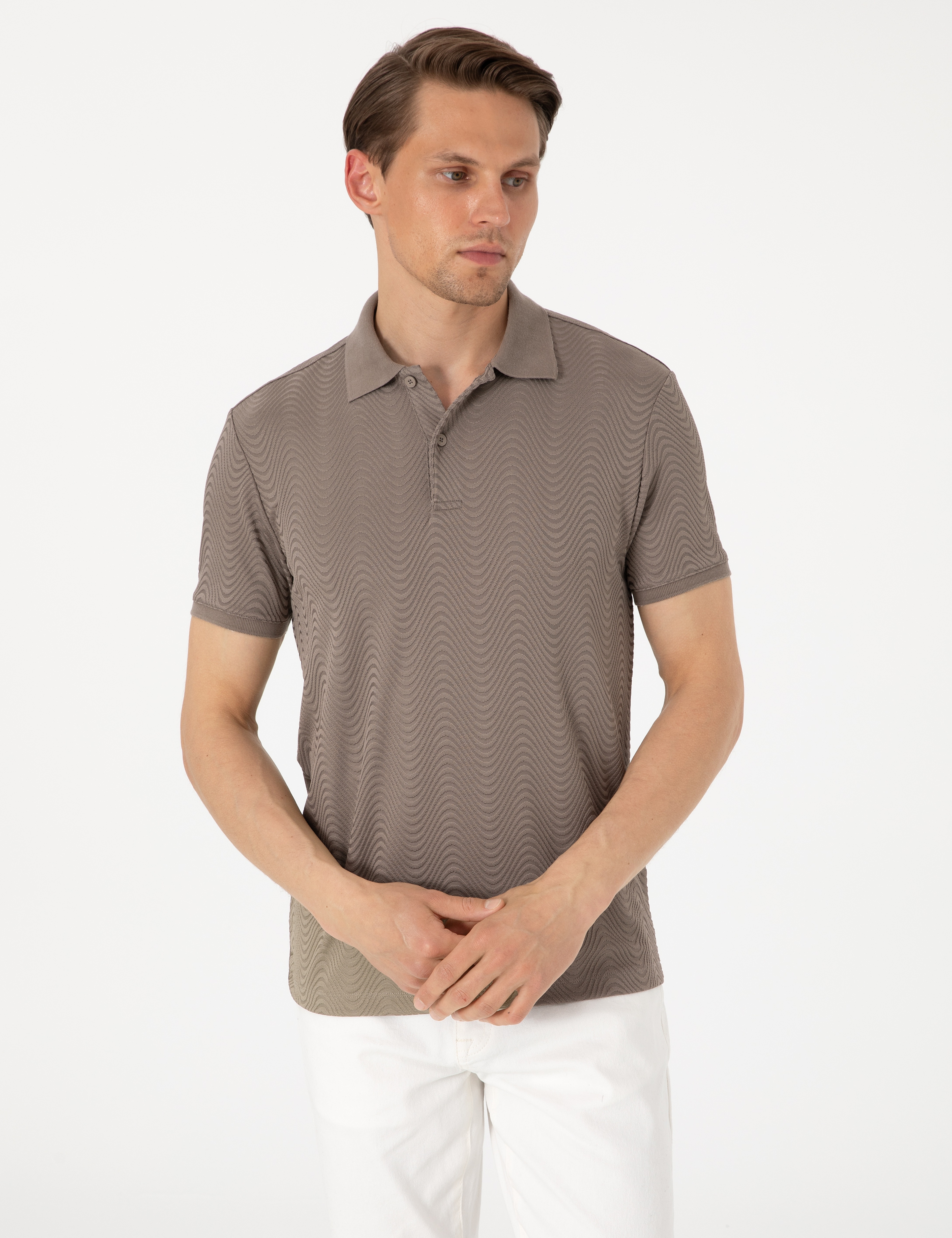 Koyu Vizon Slim Fit Polo Yaka Tişört - Image 3