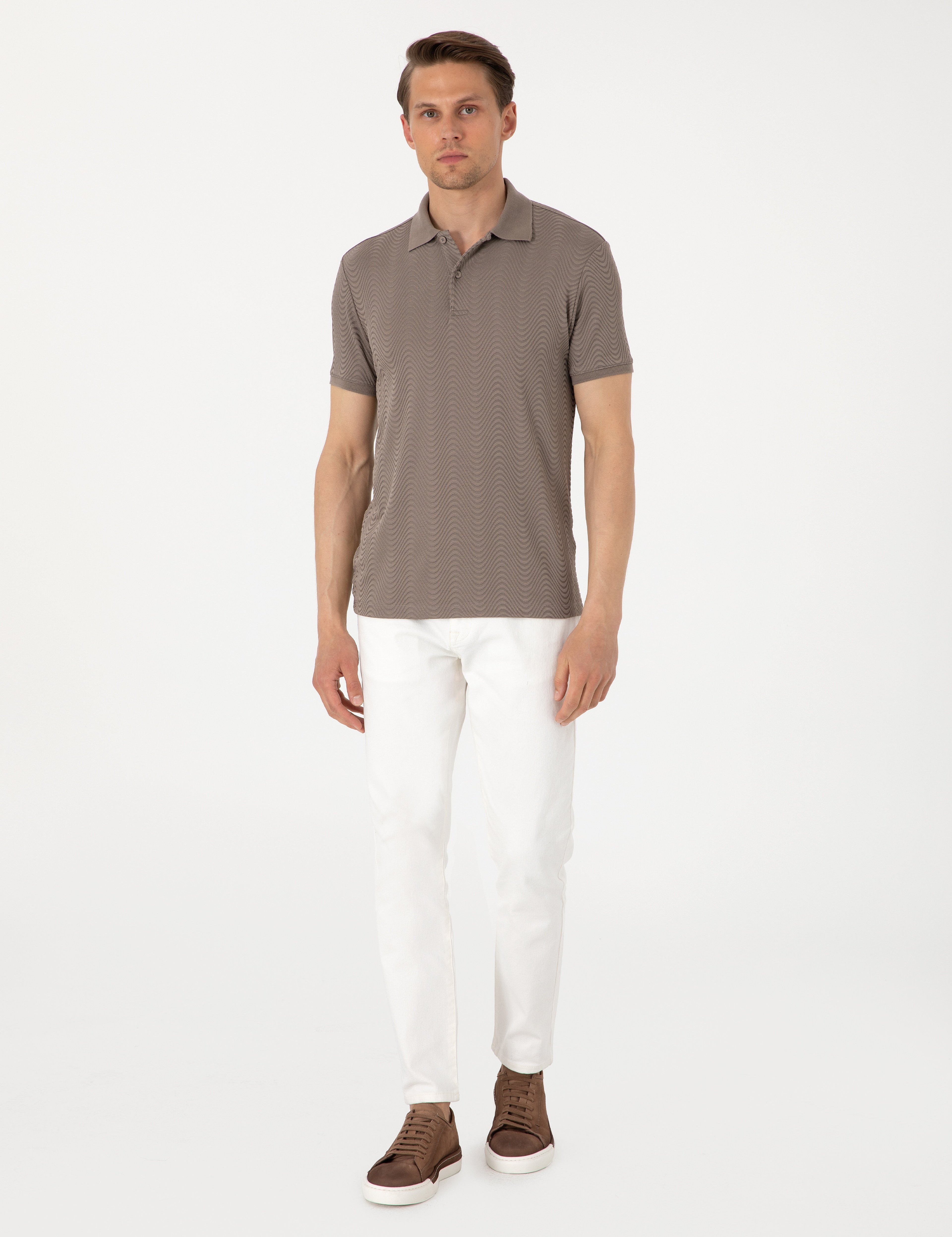 Koyu Vizon Slim Fit Polo Yaka Tişört - Image 4