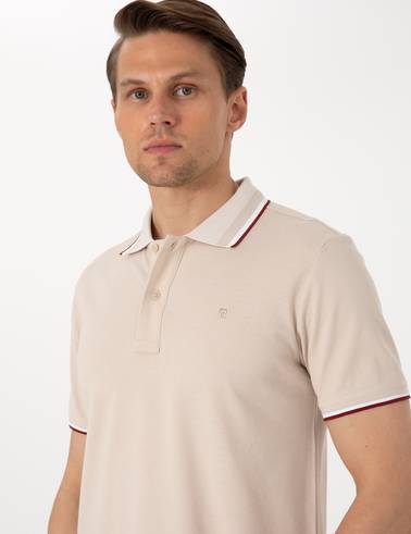 Bej Slim Fit Polo Yaka Tişört