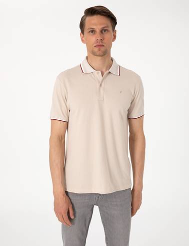 Bej Slim Fit Polo Yaka Tişört
