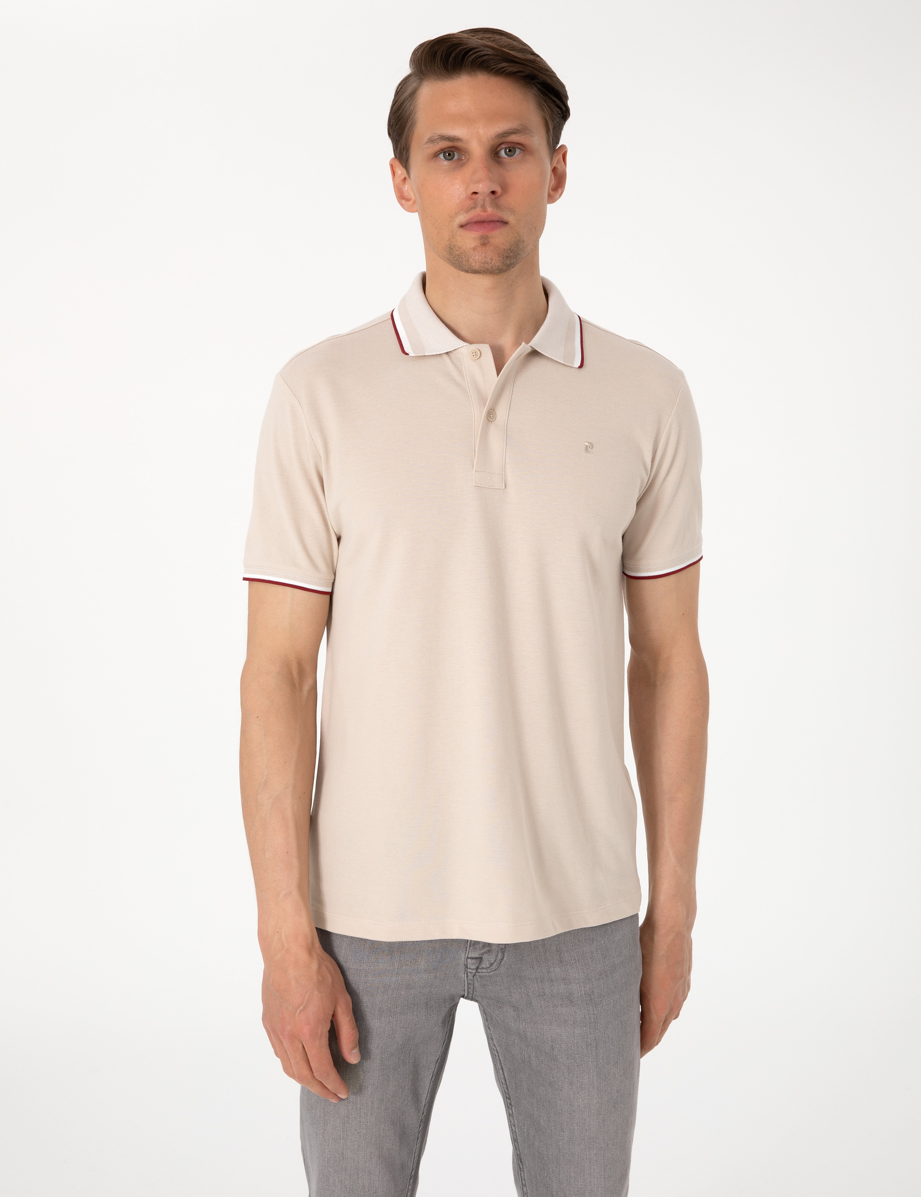 Bej Slim Fit Polo Yaka Tişört - Image 3