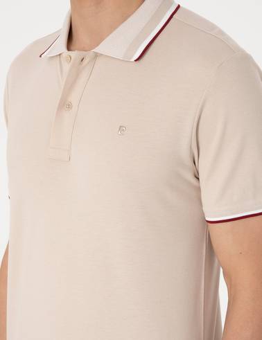 Bej Slim Fit Polo Yaka Tişört