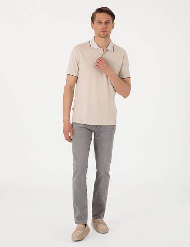 Bej Slim Fit Polo Yaka Tişört