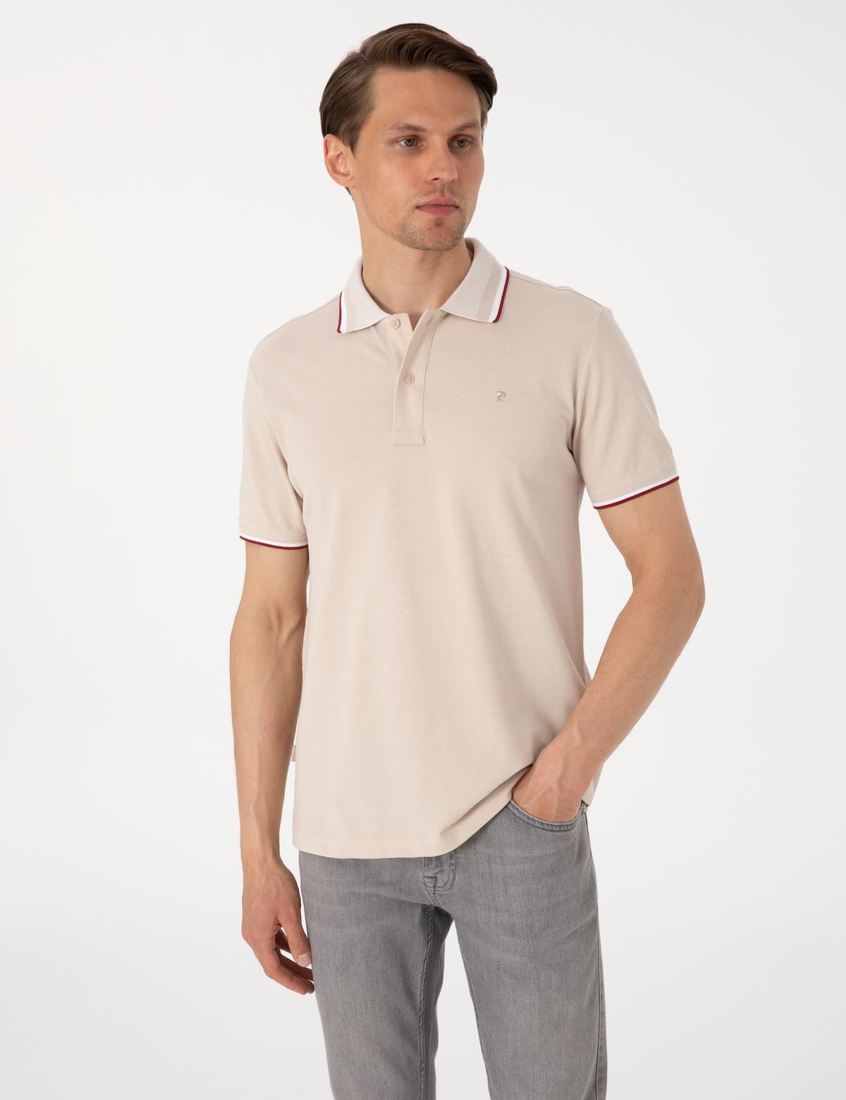 Bej Slim Fit Polo Yaka Tişört