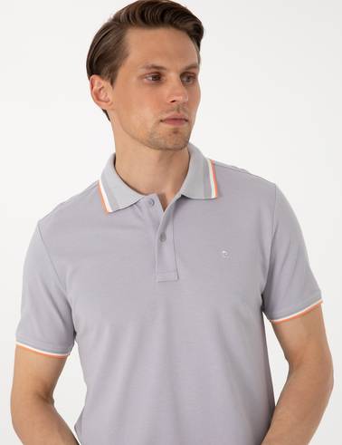 Açık Gri Slim Fit %100 Pamuk Polo Yaka Tişört