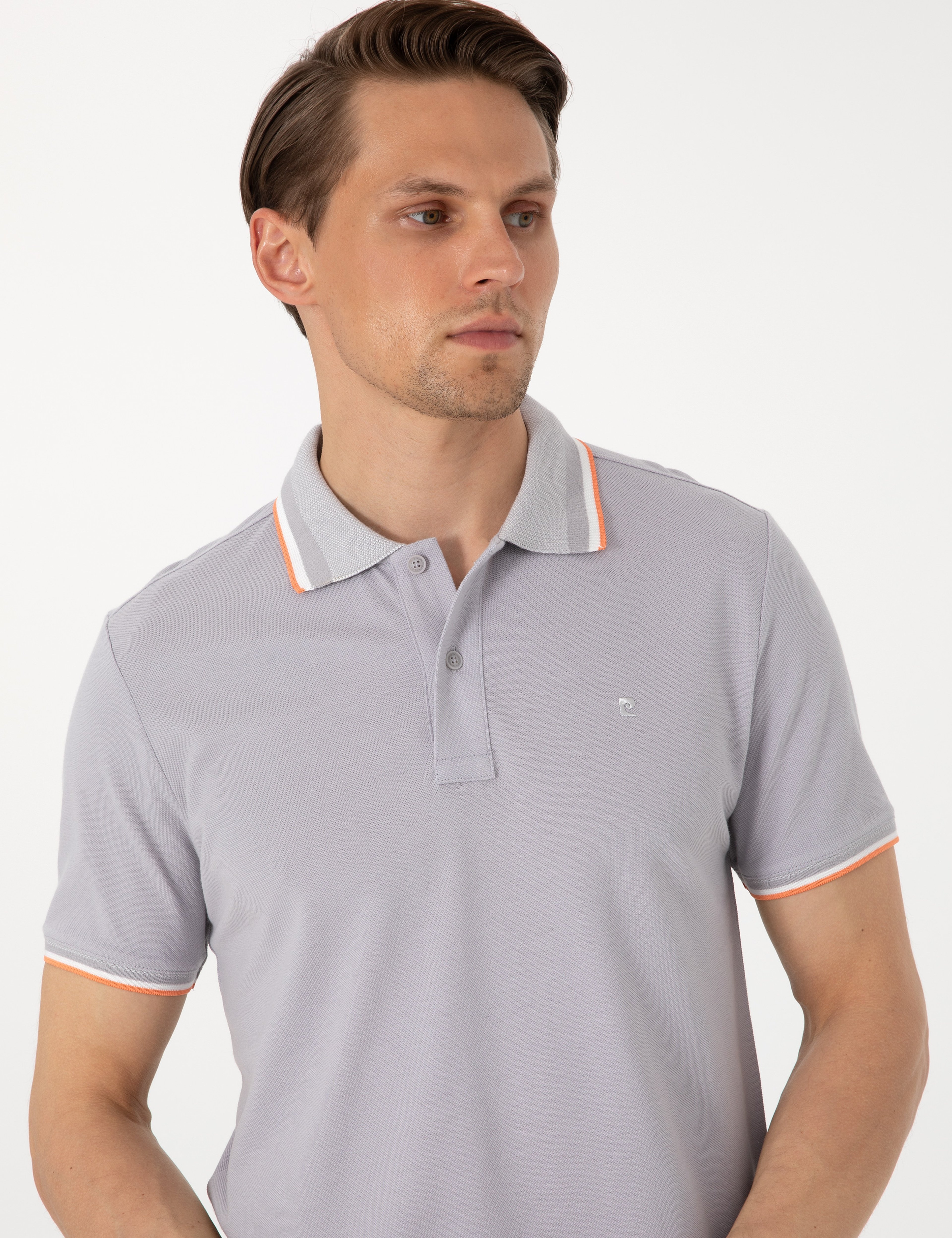 Açık Gri Slim Fit %100 Pamuk Polo Yaka Tişört
