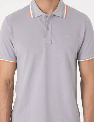 Açık Gri Slim Fit %100 Pamuk Polo Yaka Tişört