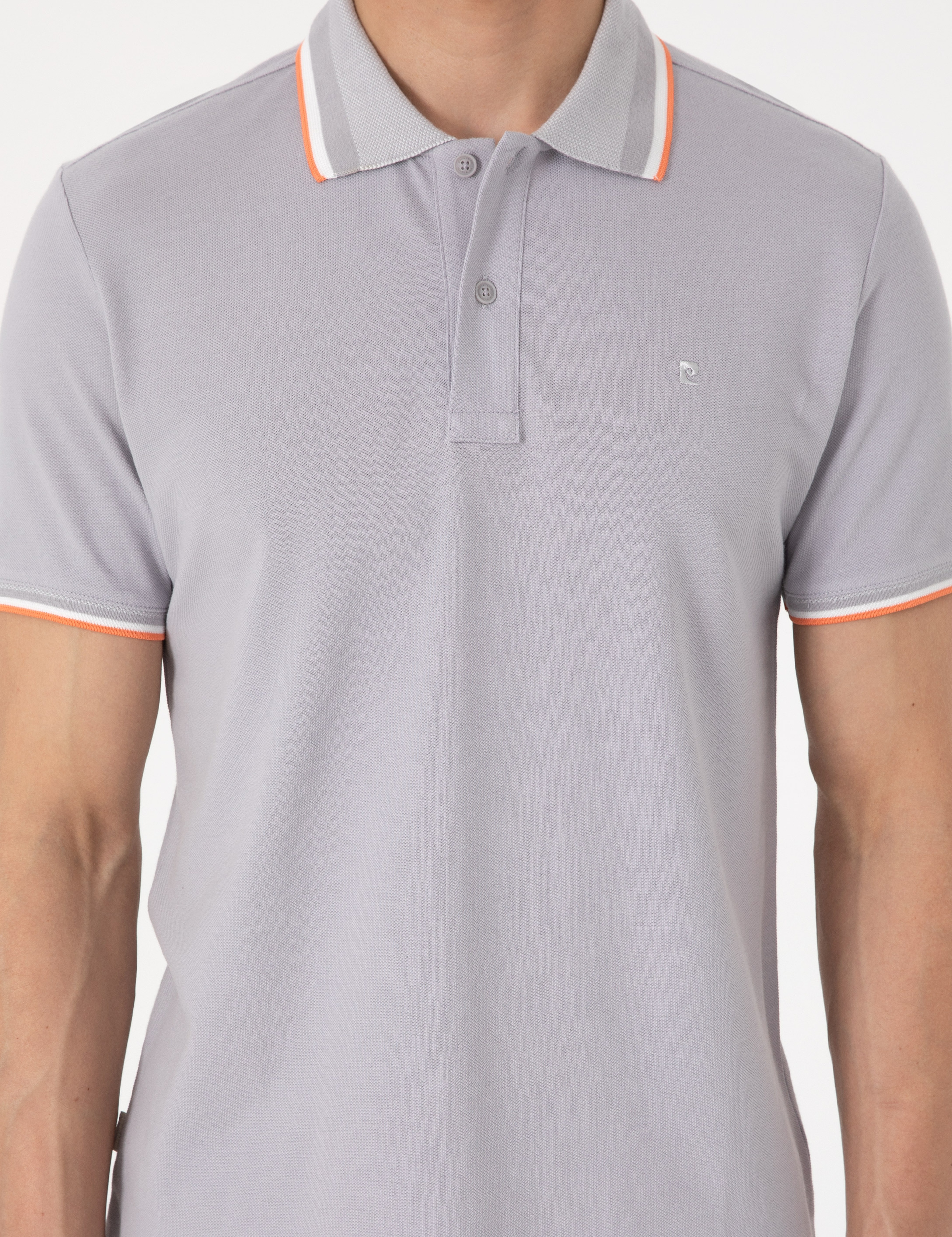 Açık Gri Slim Fit %100 Pamuk Polo Yaka Tişört