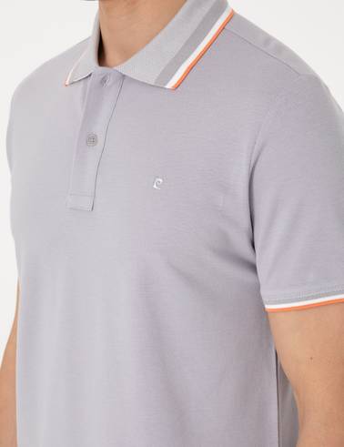 Açık Gri Slim Fit %100 Pamuk Polo Yaka Tişört