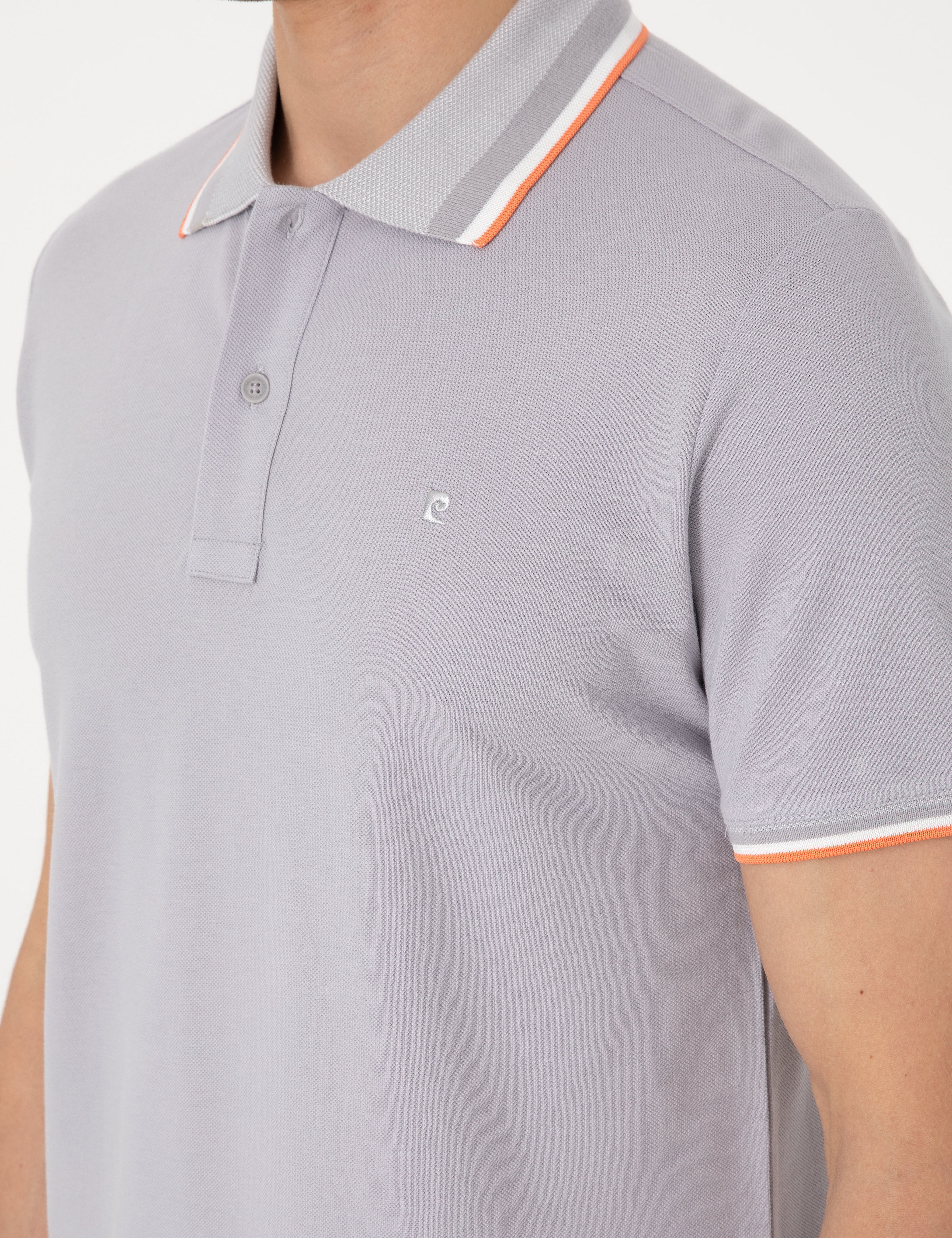 Açık Gri Slim Fit %100 Pamuk Polo Yaka Tişört - Image 7