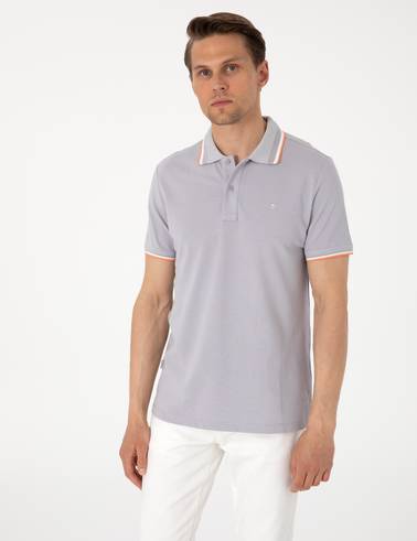 Açık Gri Slim Fit %100 Pamuk Polo Yaka Tişört