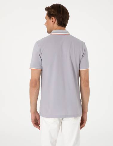 Açık Gri Slim Fit %100 Pamuk Polo Yaka Tişört