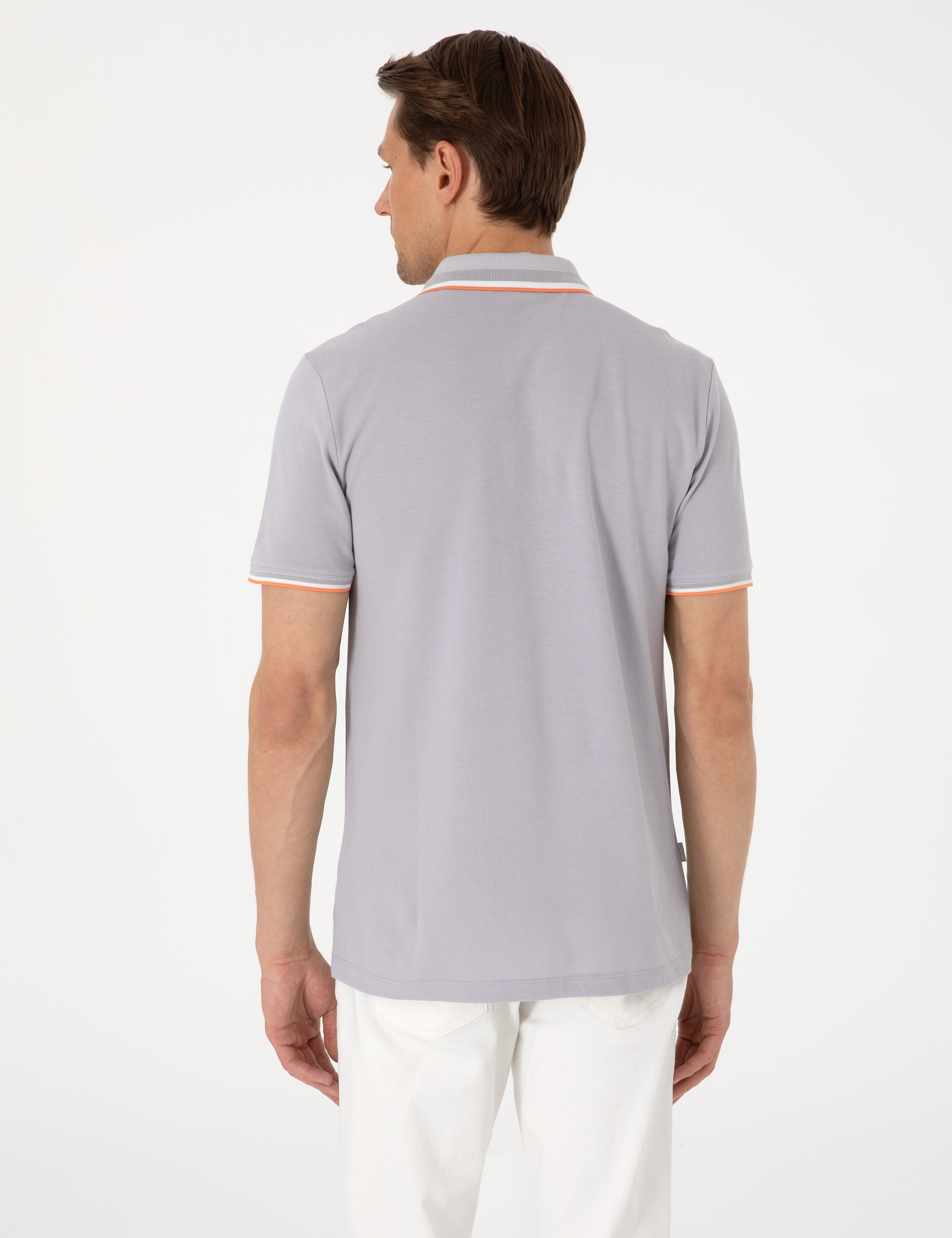 Açık Gri Slim Fit %100 Pamuk Polo Yaka Tişört - Image 5