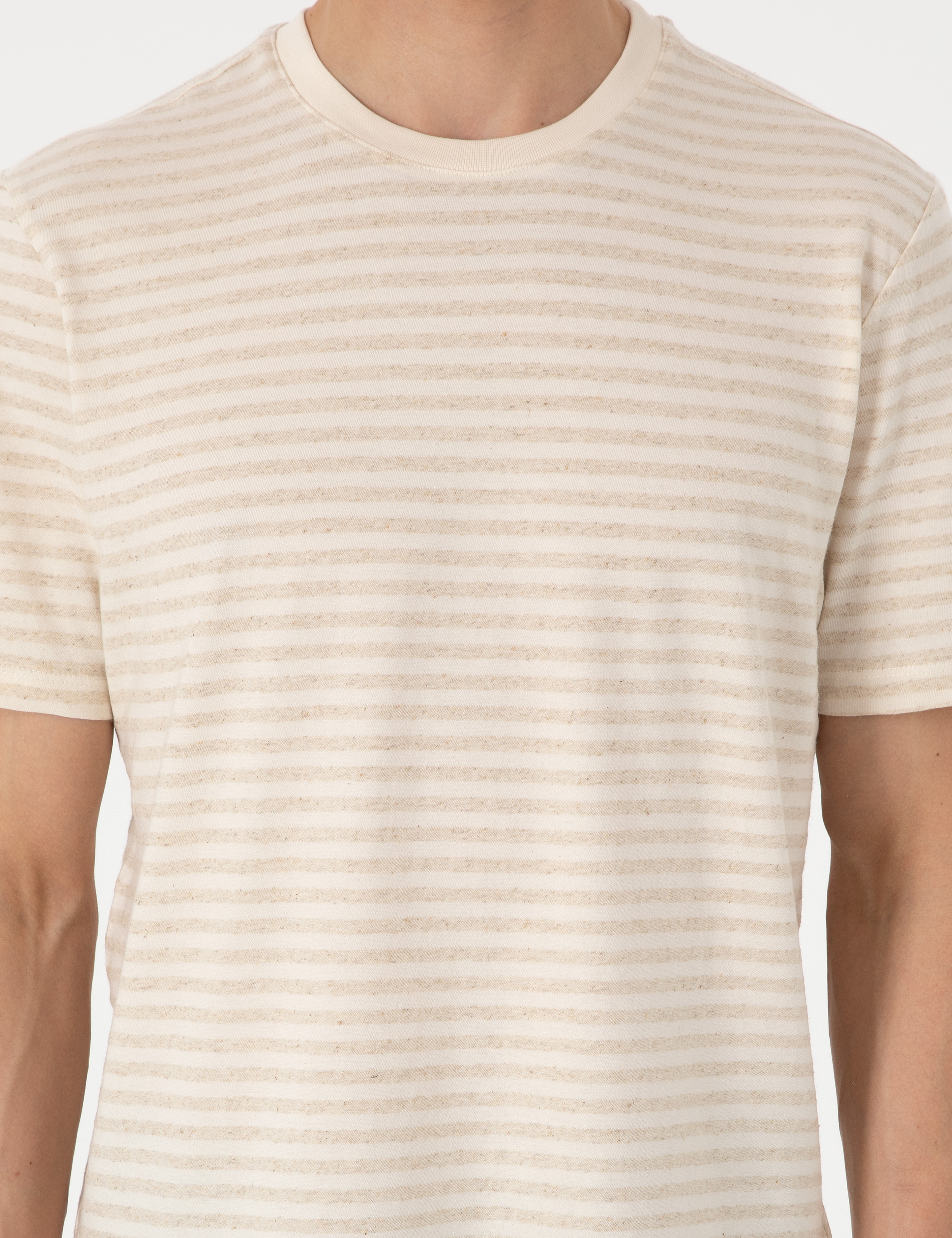 Bej Regular Fit Keten Karışımlı Tişört - Image 6