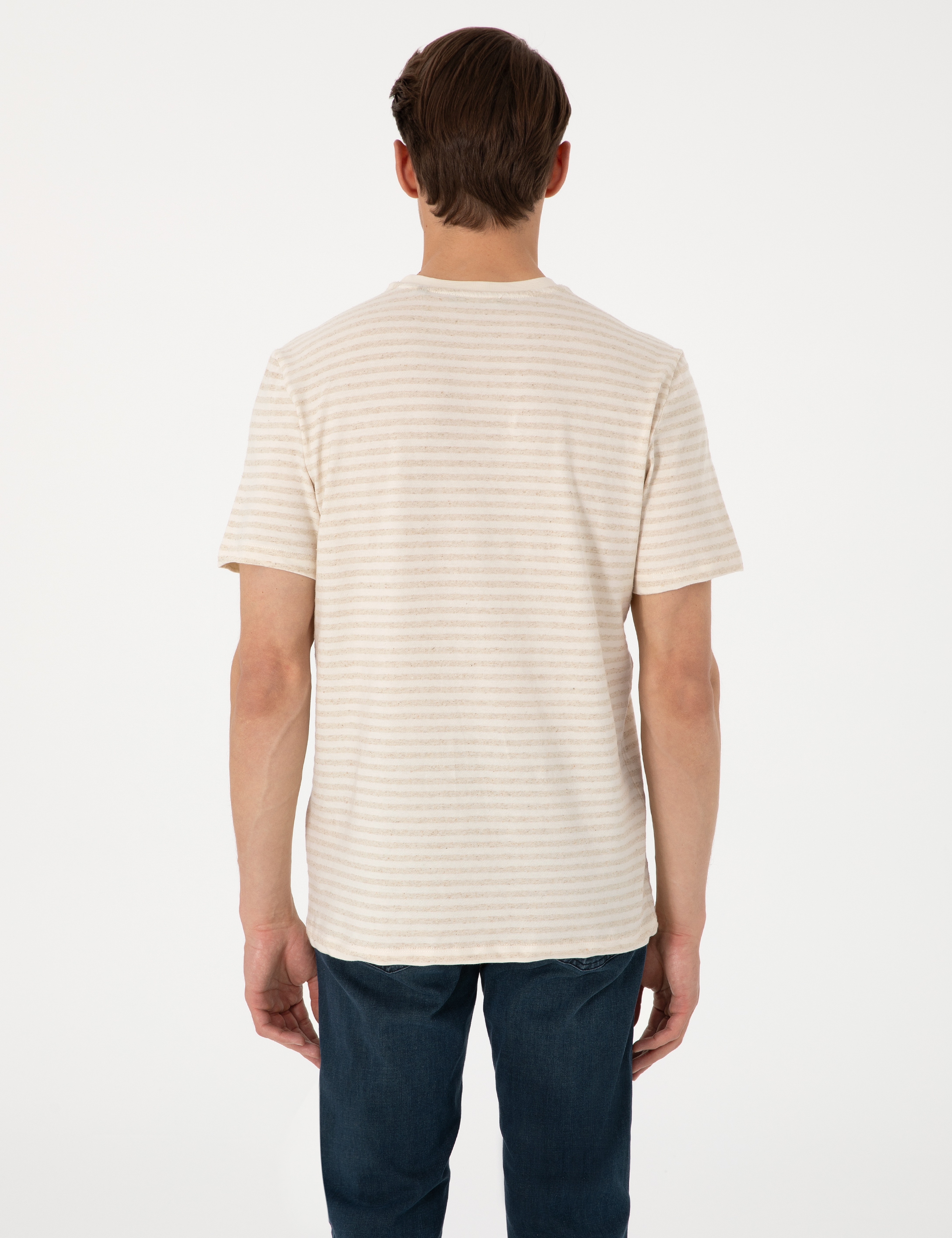 Bej Regular Fit Keten Karışımlı Tişört - Image 5
