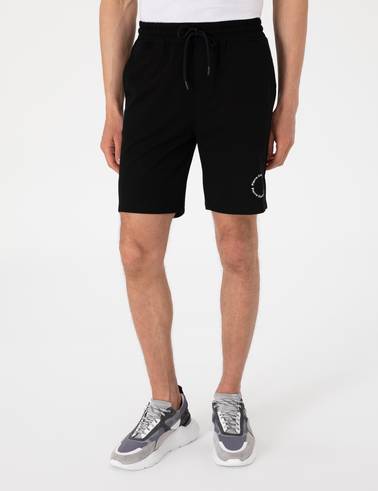 Siyah Regular Fit Örme Şort