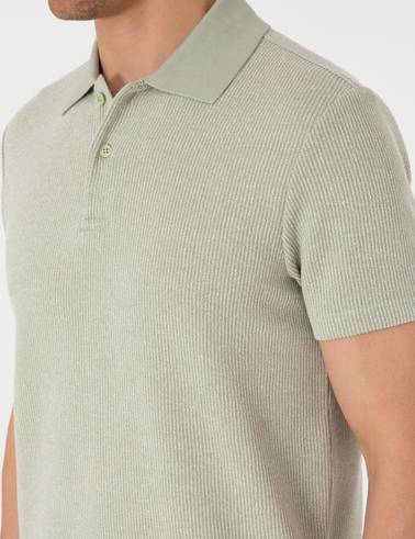Haki Slim Fit Örme Dokulu Polo Yaka Tişört