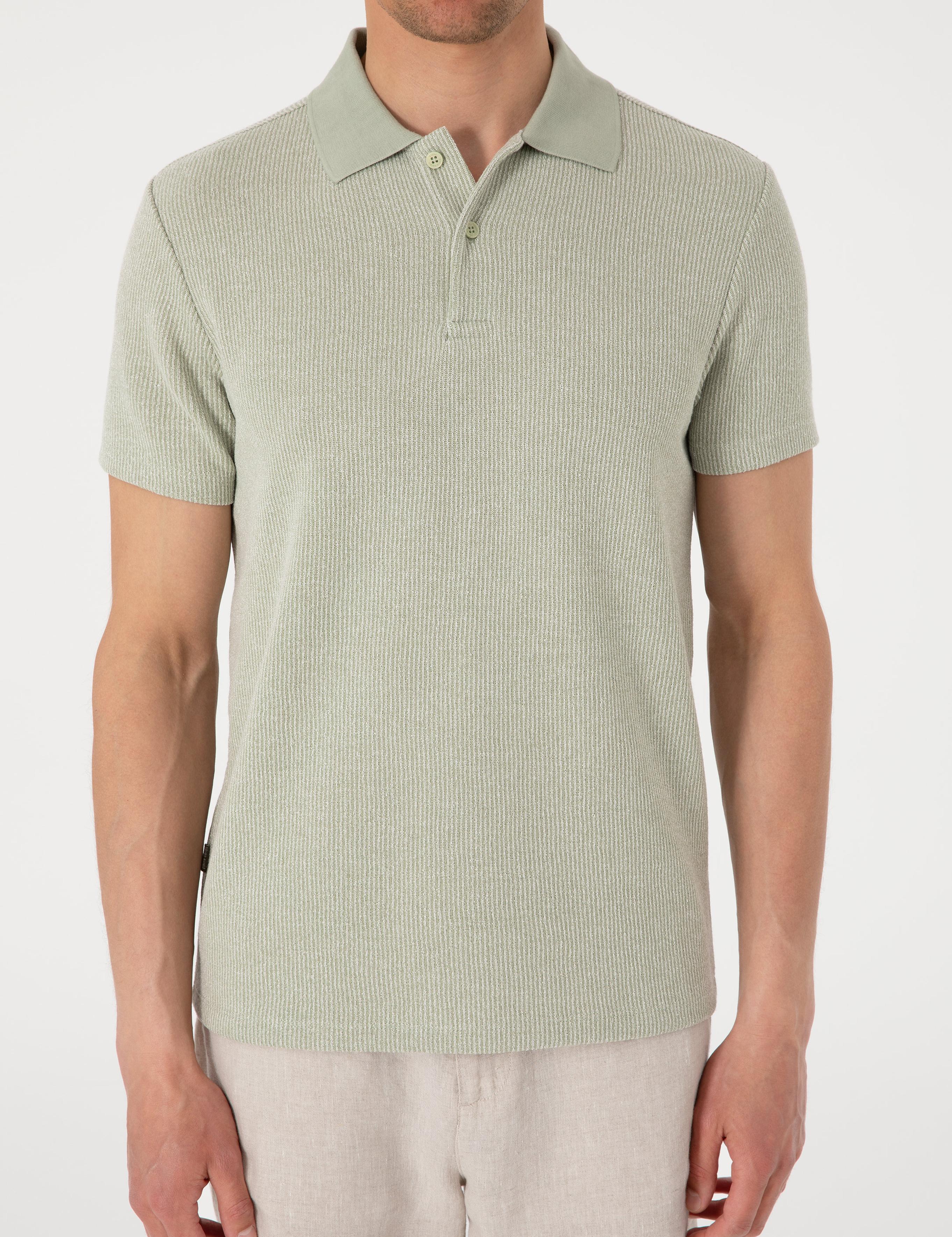 Haki Slim Fit Örme Dokulu Polo Yaka Tişört