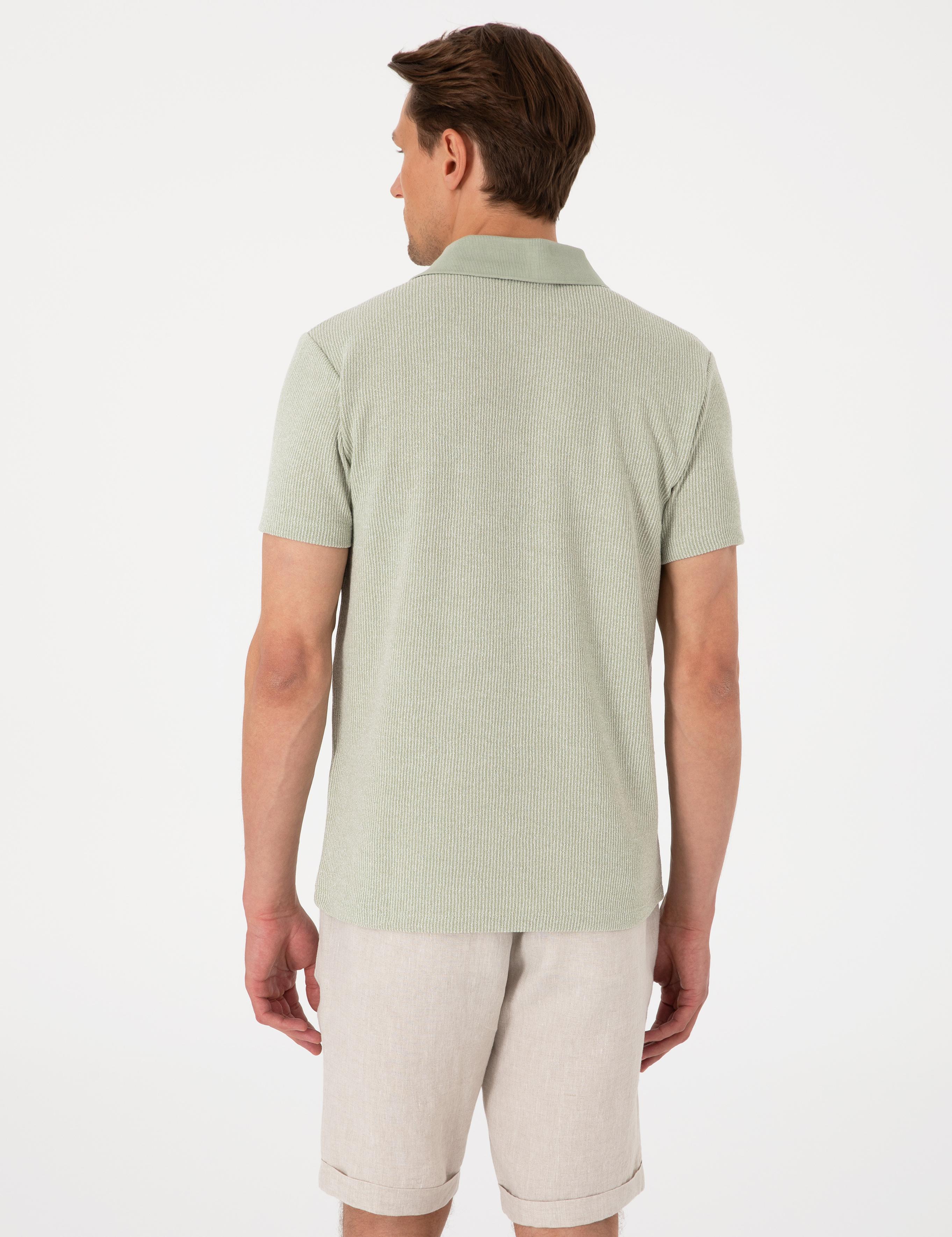 Haki Slim Fit Örme Dokulu Polo Yaka Tişört