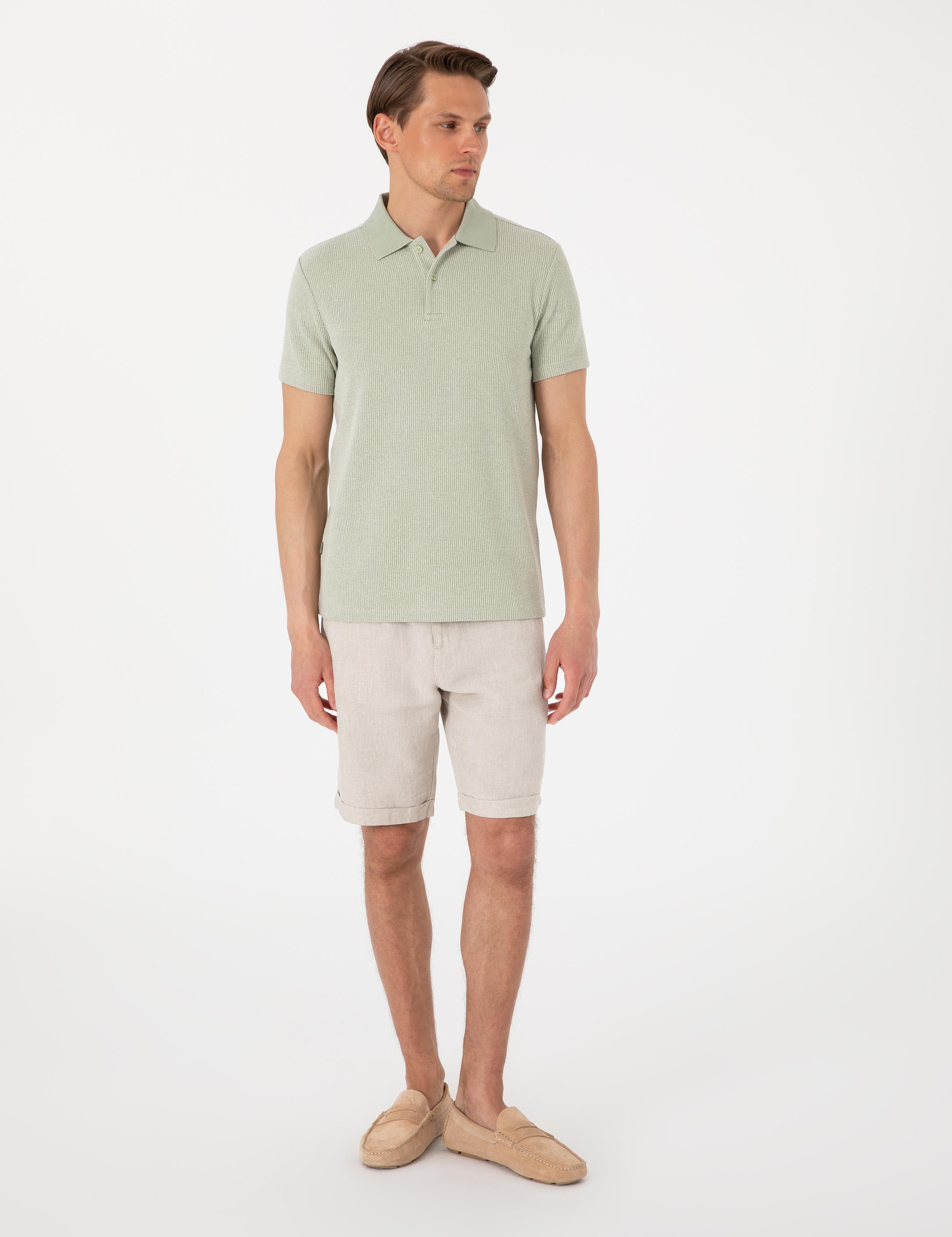 Haki Slim Fit Örme Dokulu Polo Yaka Tişört