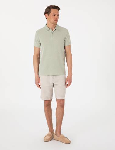 Haki Slim Fit Örme Dokulu Polo Yaka Tişört