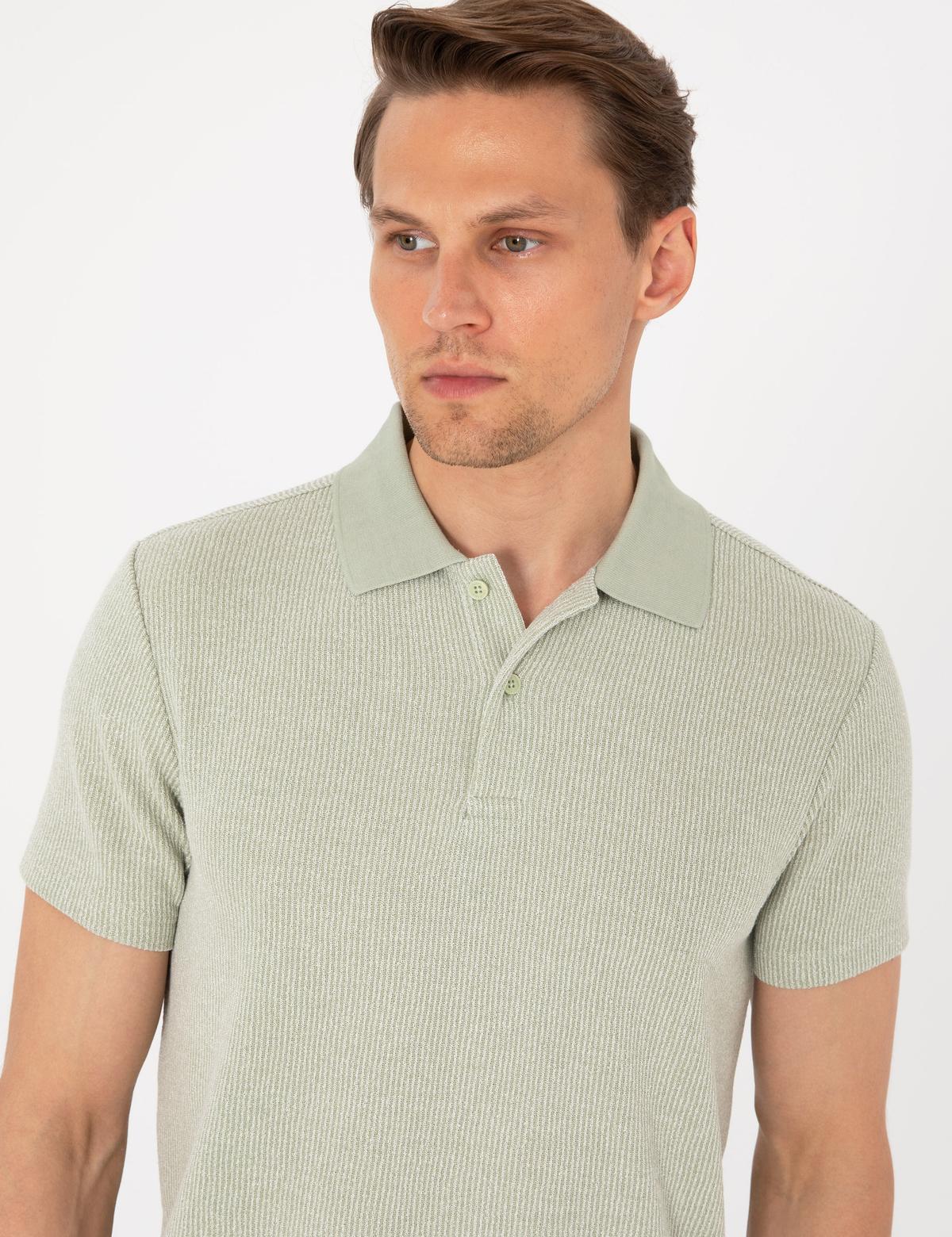 Haki Slim Fit Örme Dokulu Polo Yaka Tişört - 50310171010