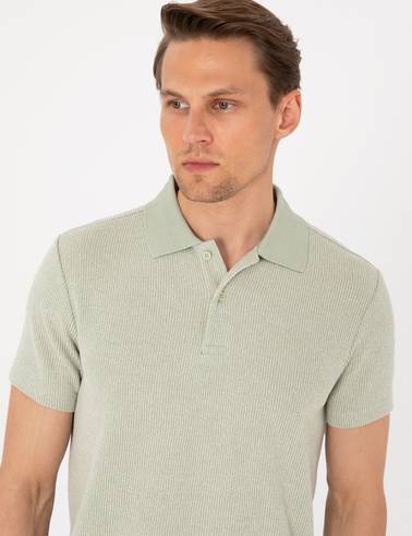 Haki Slim Fit Örme Dokulu Polo Yaka Tişört